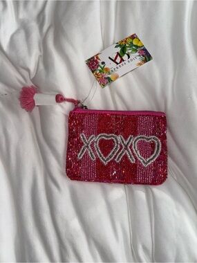 XOXO Pink Beaded Zipper Pouch New with Tags